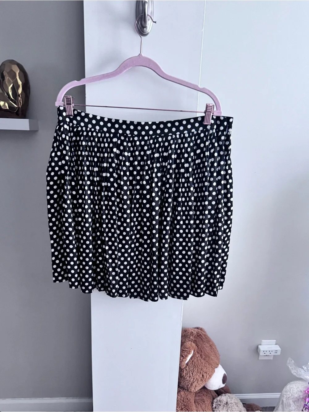 J.Crew Black White Polka Dot Pleated Mini Skirt Size 14 Flowy A-Line